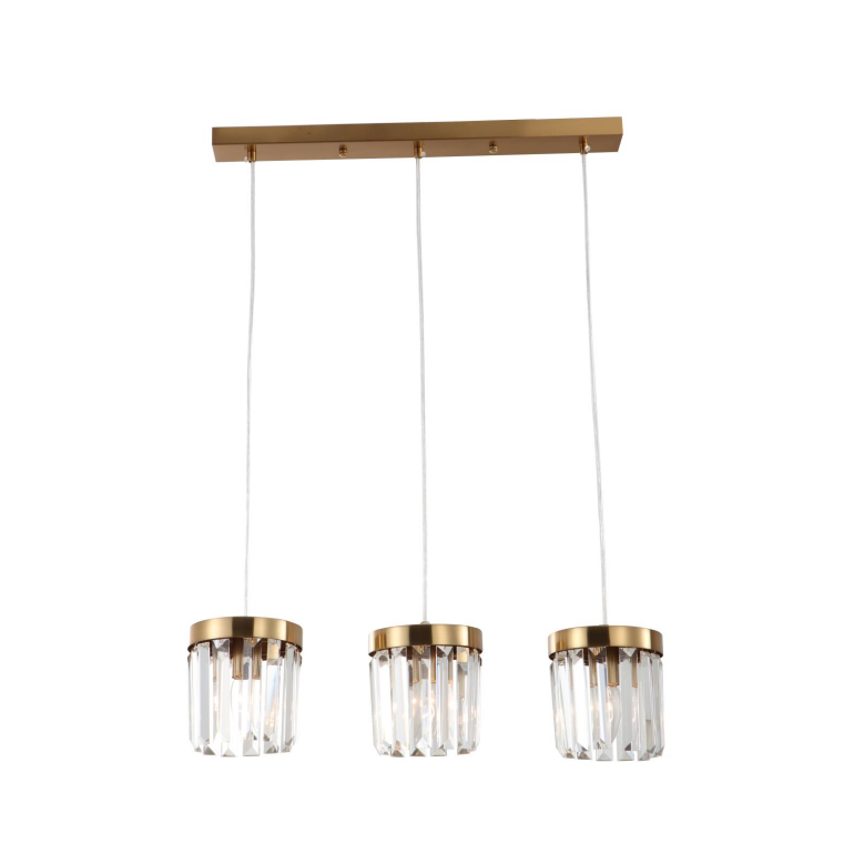 3-Light E14 Brass Brass K9 Crystal Bar Liontin Light