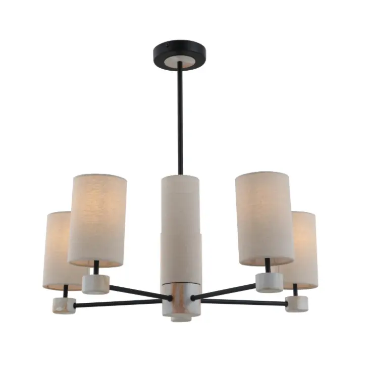 Lampu Gantung Logam Krem Linen 5 Lampu