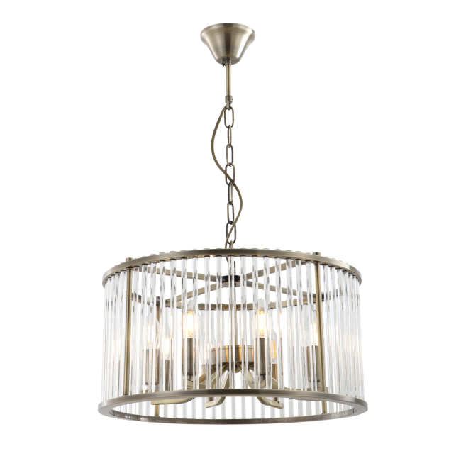 8-light antik kuningan kandang chandelier dengan batang kaca