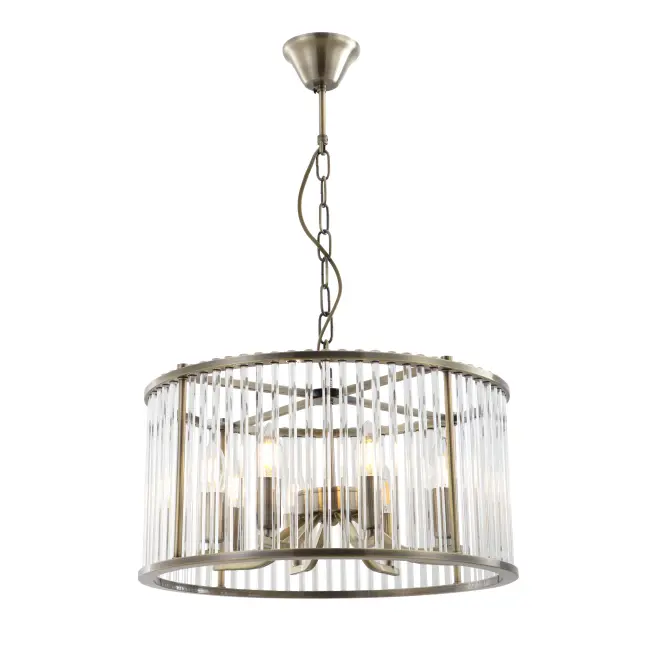 8-light antik kuningan kandang chandelier dengan batang kaca