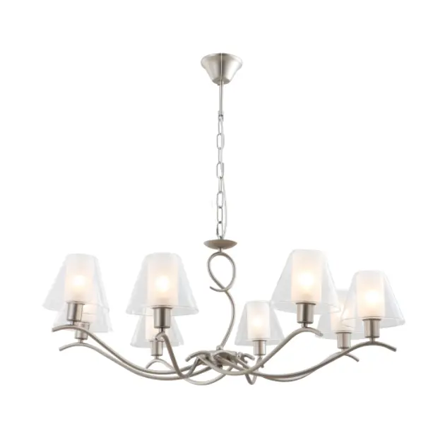 8-Light Double Glass Chandelier dengan Satin Nickel Finish