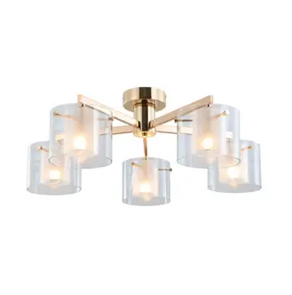 Gold Dual Glasses 5-Lights Flush Mount Ceiling Lamp
