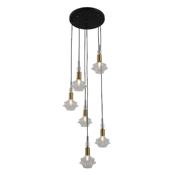 Lampu suspensi kaca cetakan 6-head modern 6-head