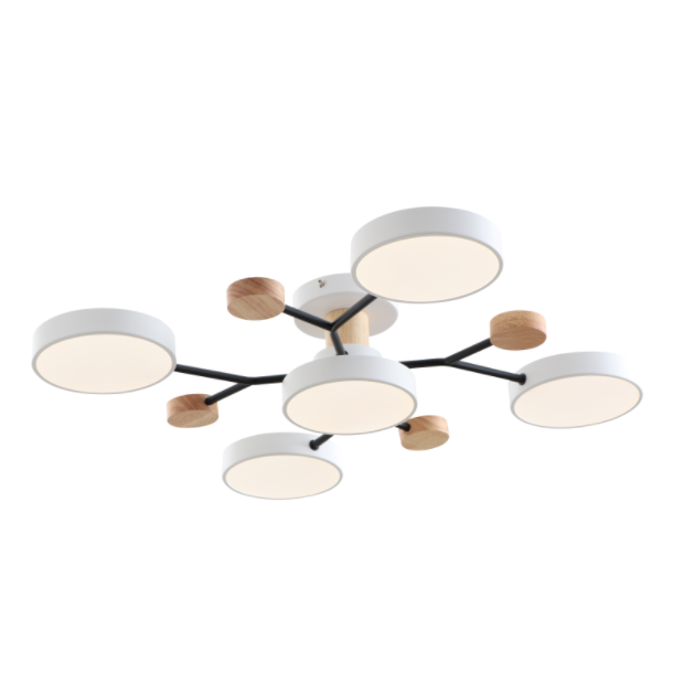 Lampu langit -langit LED modern dengan aksen kayu