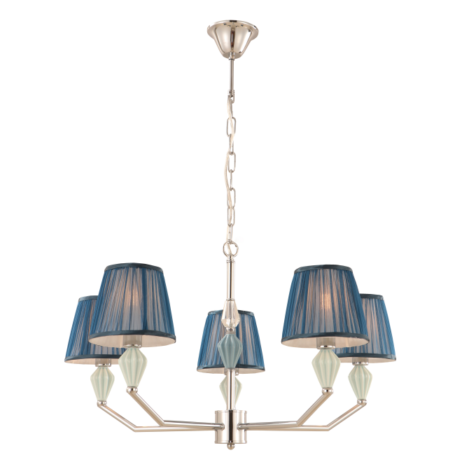 Navy Blue 5-Light Drum Chandelier dengan aksen keramik