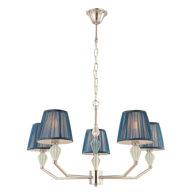Navy Blue 5-Light Drum Chandelier dengan aksen keramik